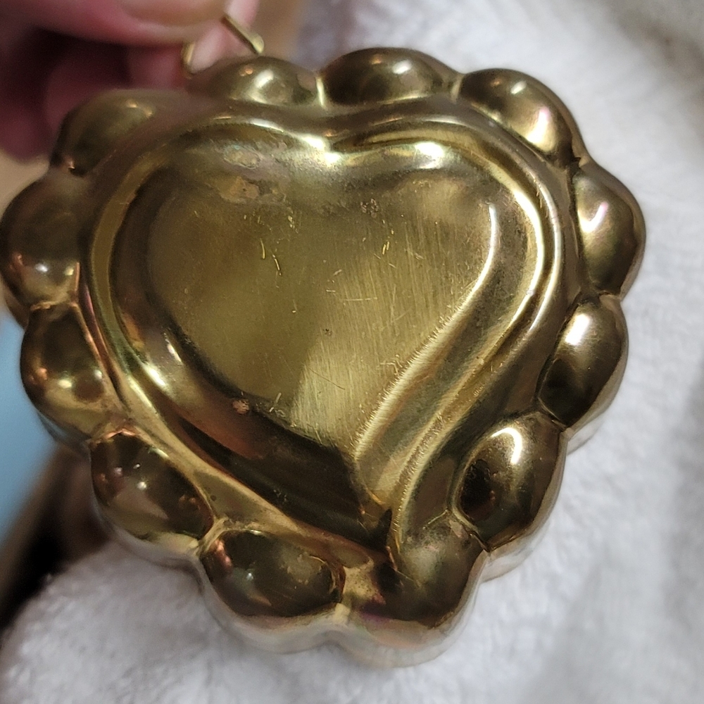 VINTAGE COPPER HEART SHAPED JELL-O MOLD CAKE PAN WALL HANGING DECORATIONS SMALL